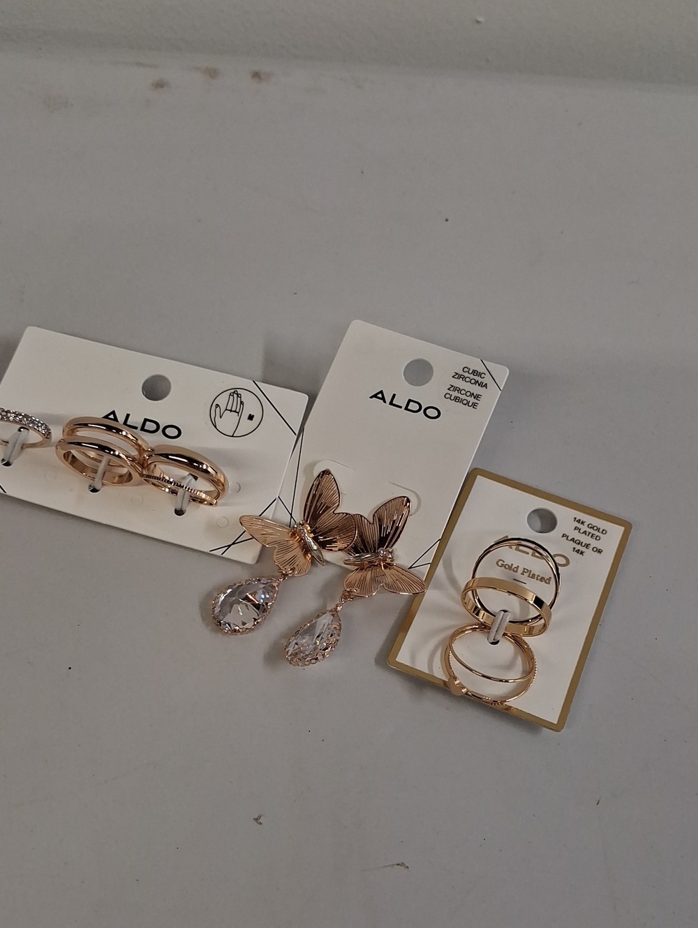 NWT Aldo Rose Gold Butterfly Drop Earrings with 10 Matching Rings